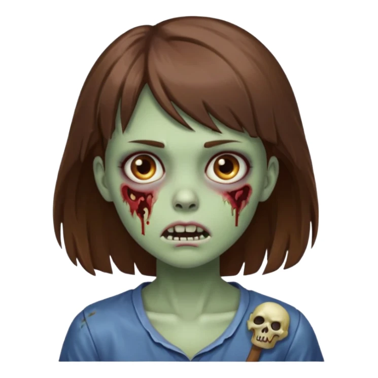 zombie girl with brown hair side bangs emoji sticker