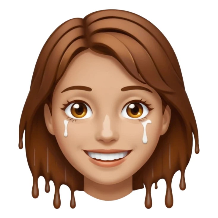 Brown Hair Woman , white paint , drip, face, happy sticker