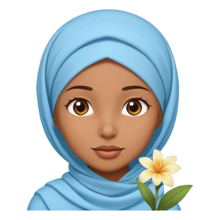 brown-skinned girl with a light blue hijab and a small tropical flower on her head, winking sticker