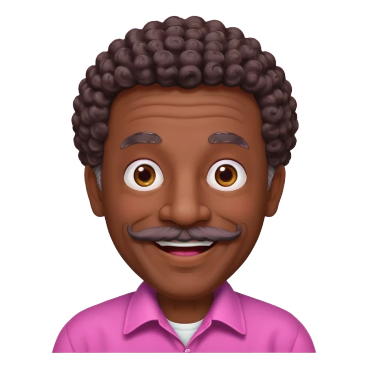 old guy with very curly short dark hair and big  pink mustache sticker