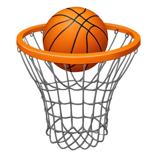 Basketball with net wrapping around it, like ball is wearing a net crown, iOS emoji style sticker