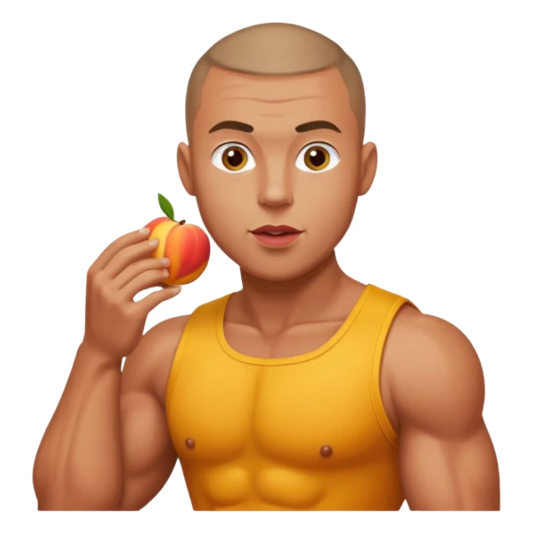 Muscular man with buzz cut eating peaches sticker