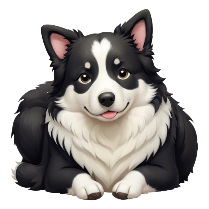 Cinematic Chubby Sleeping Border Collie Portrait Emoji, Chubby and serene, with a round, adorable build and a thick, plush black and white coat, eyes gently closed in peaceful slumber, Simplified yet irresistibly endearing features, highly detailed, glowing with a gentle, dreamy glow, high shine, relaxed and content, stylized with a touch of whimsy, bright and heartwarming, soft glowing outline, capturing the essence of a blissfully sleepy herder, so comically serene it feels like it could roll out of the screen and snore with adorable charm! sticker