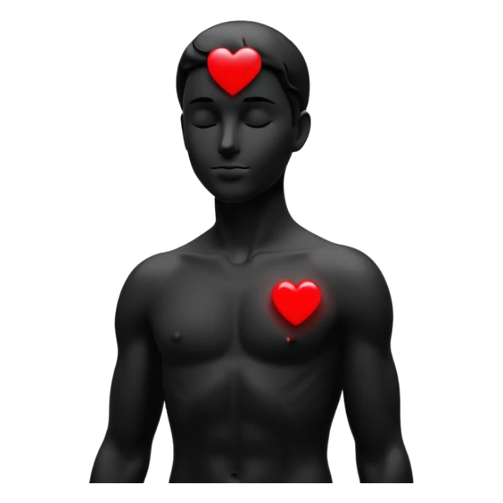 “Minimalist black-and-white male silhouette with flowing curves, overlaid with a small glowing red heart above the head — symbolizing attraction, inspiration, and transformation through the qualities admired in others.” sticker
