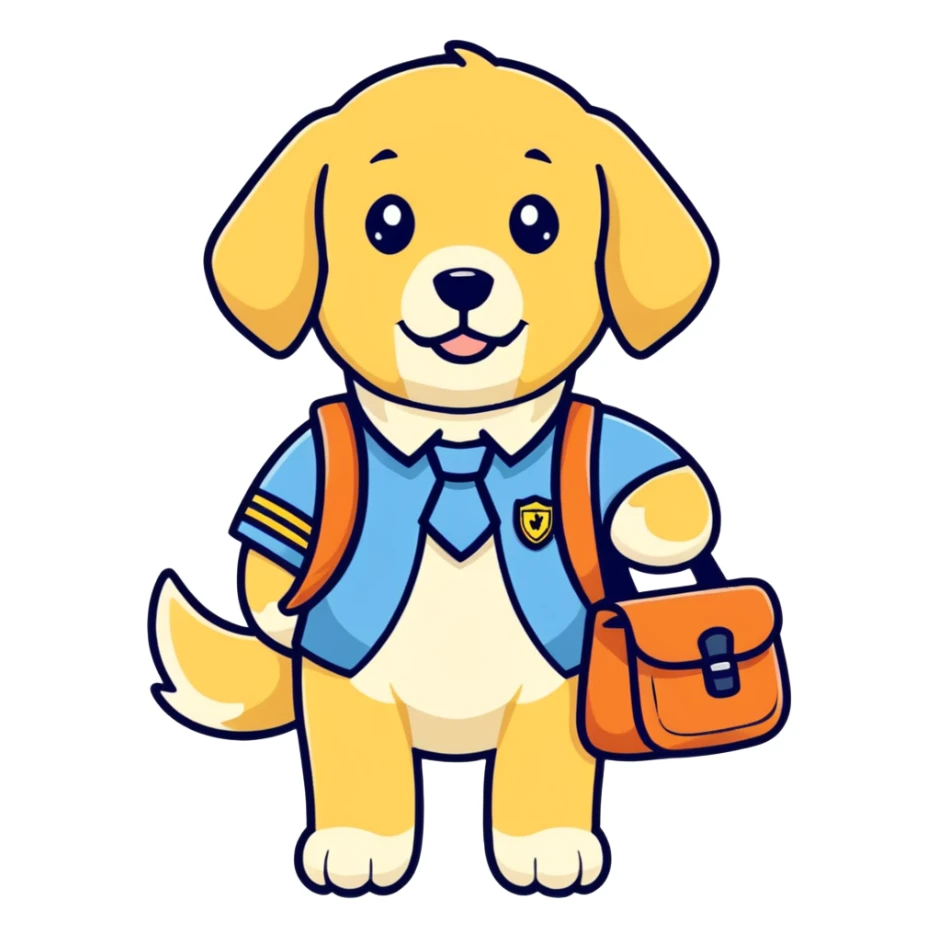 Dog golden retriever with a school bag and uniform  sticker
