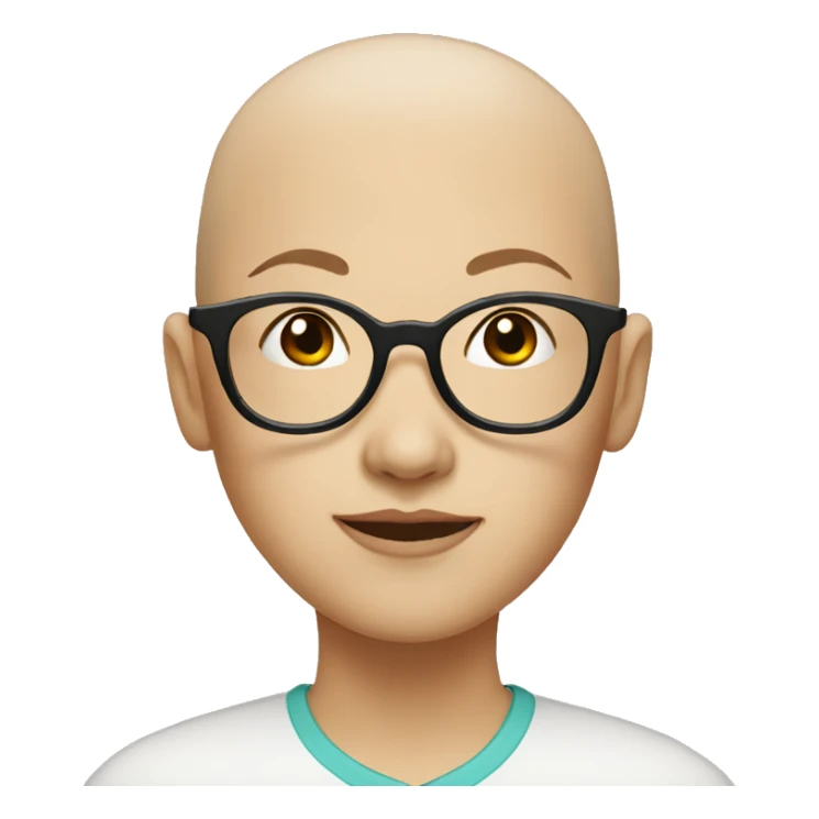 Bald Asian girl with black eyes and glasses sticker