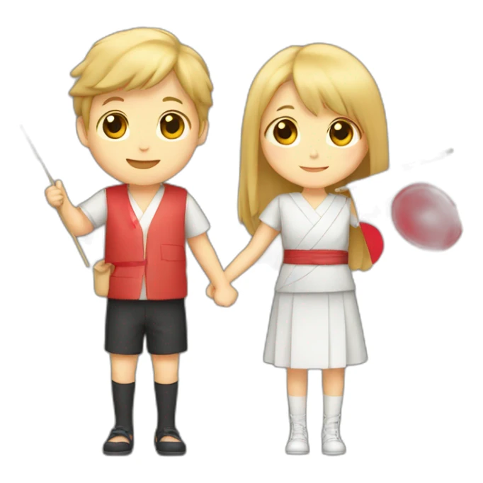 boy and girl holding Japanese flag sticker