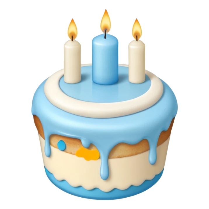 Please make some balloons that are light blue and beige, and place a small cake underneath the balloons. sticker