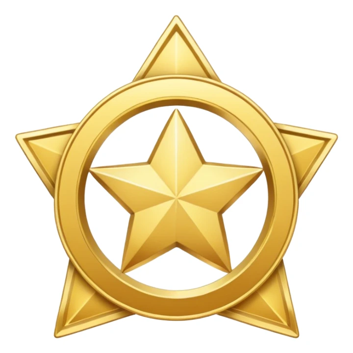golden medal in star shape, central empty space, details in border, golden, Silver center sticker