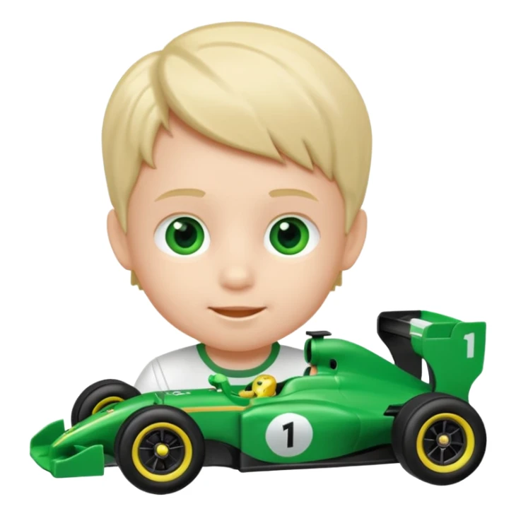 kid playing green formula 1 toy sticker