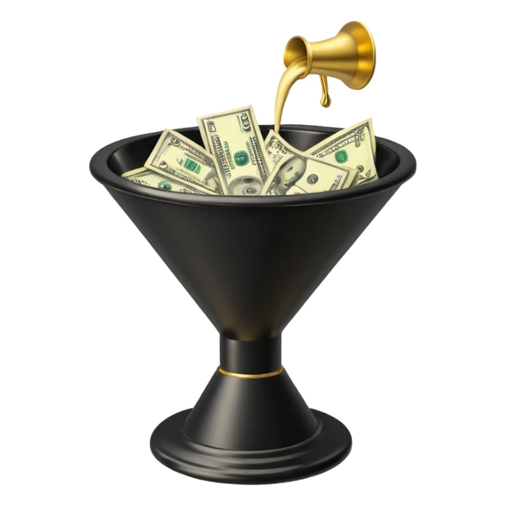 black marketing funnel with dollars at the buttom sticker