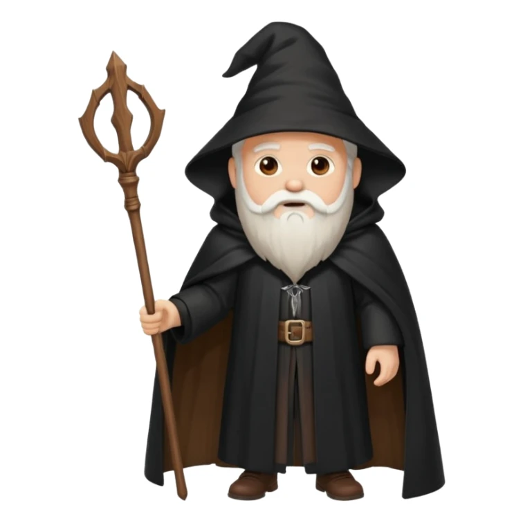 A wandering philosopher in a long black cloak with a staff sticker