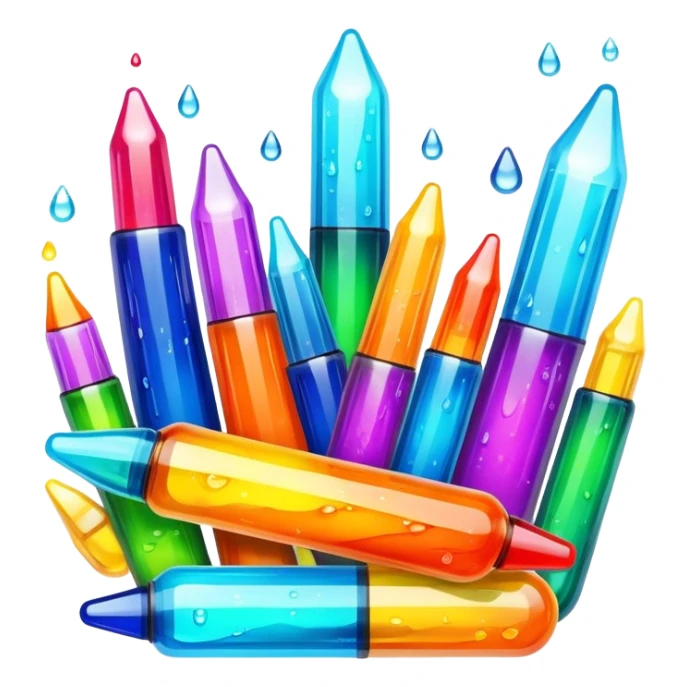 Create an icon that represents decorative arts using epoxy resin in tubes. The design should feature colorful tubes of resin, including fluorescent resin tubes, with visible drops or strokes of resin being applied to create intricate designs. Include examples of finished resin jewelry or decorative pieces, such as pendants, rings, or abstract art. The composition should feel vibrant and artistic, highlighting the creative and glowing nature of resin crafting. The background should be transparent. sticker