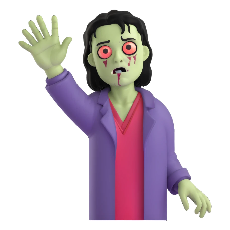zombie with one hand reaching up and dark black hair sticker
