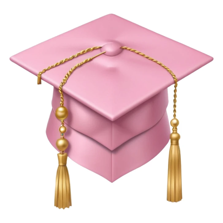 Pastel pink graduation cap with satin texture, gold tassel, elegant minimal style sticker