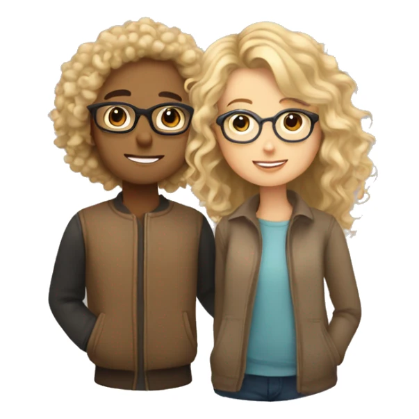 girl with blond hair and glasses that is every pretty kissing a boy with brown hair that is curly and is very cute sticker