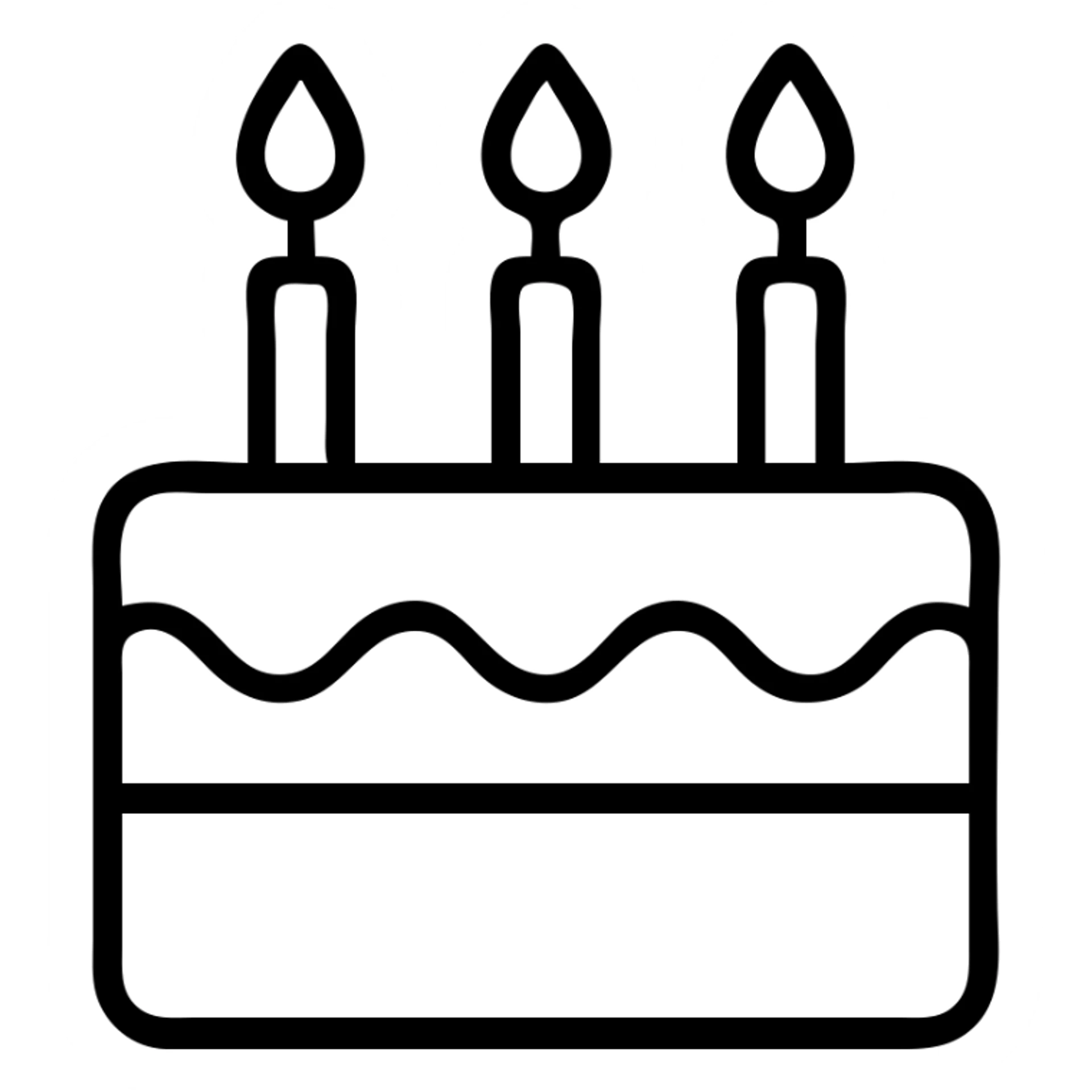 A birthday cake with lit candles and decorative frosting sticker
