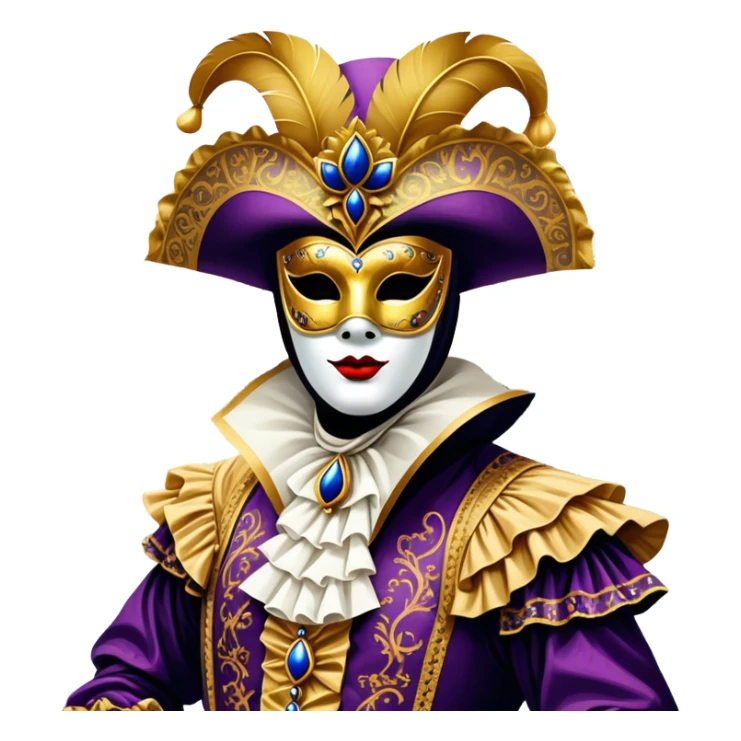 Venice Carnival performer – Cinematic Realistic Venice Carnival Performer, depicted in an opulent, elaborately masked costume with rich textures, vibrant colors, and dramatic, soft lighting, set against the historic backdrop of Venetian canals, capturing the mystery and extravagance of the carnival. sticker