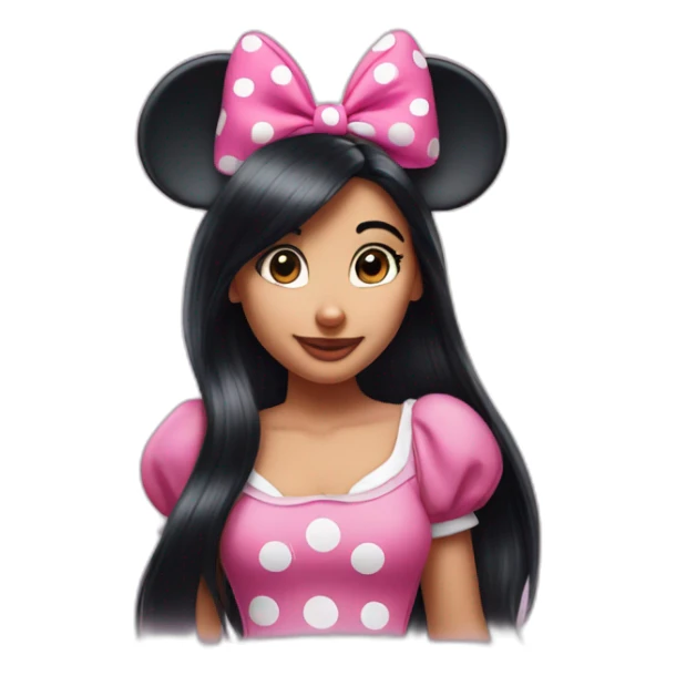 Minnie Mouse long black hair and pink Minnie Mouse ears sticker