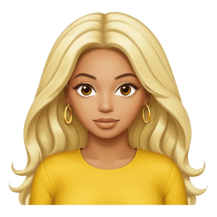 Beyonce with long platinum blonde hair, yellow outfit sticker