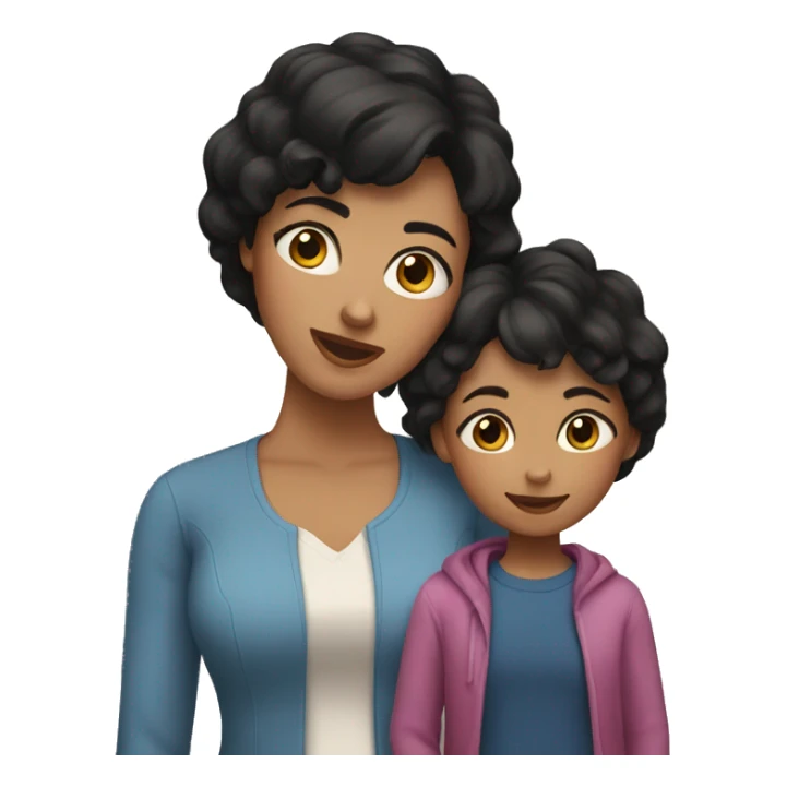 Mom with short black hair and daughter with long brown hair sticker