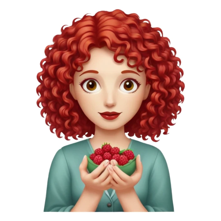 red-haired curly-haired woman holding raspberries in her hands sticker