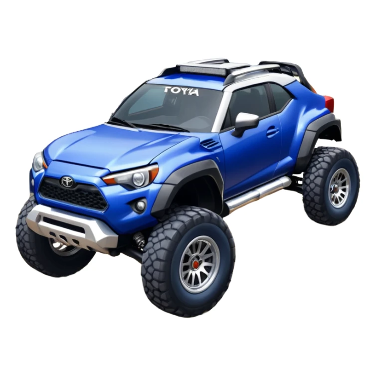 Rally race car Widened roof Long wheelbase widened pearly midnight satin dark blue 2nd generation 2025 Toyota GR86 off-road racer chrome nerf bars,side steps mounted under-door-sill climbing rock sliders, and silver satin wheels  sticker