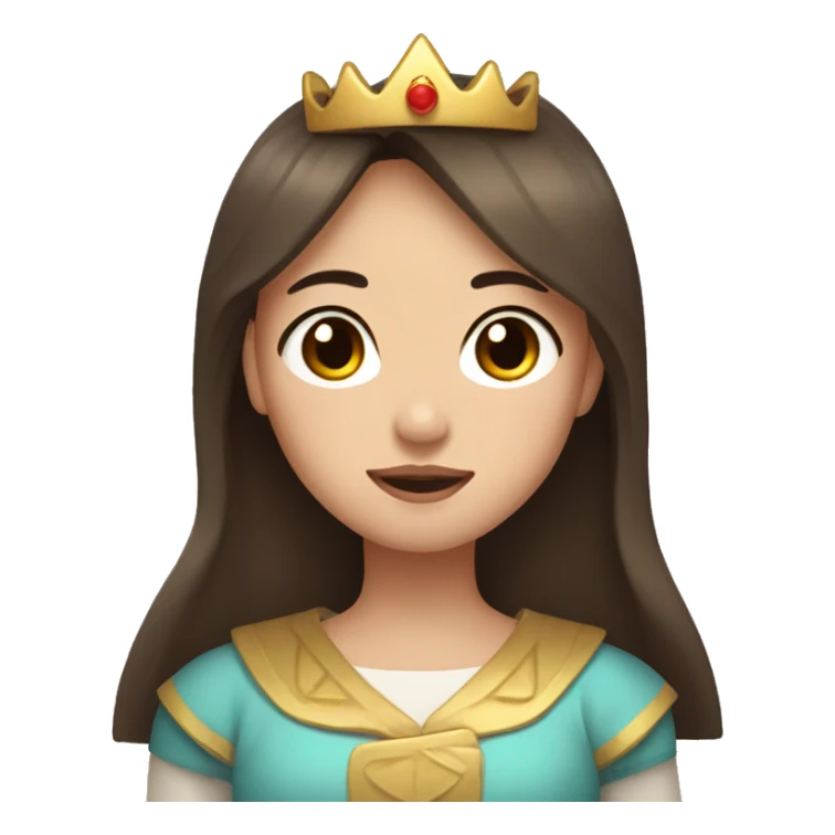 Chinese girl with long brown hair, brown eyes, triangular shaped face, and with a crown on her head sticker