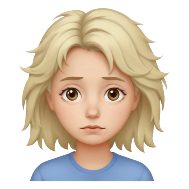 tired woman with dark circles under eyes, slightly messy hair, neutral face, pastel minimal emoji style, soft light, without frame, transparent background
 sticker