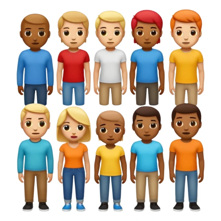 diverse, expressive emoji-style characters representing a creative team with a fun and rebellious vibe called 'unemployd retards' iOS emoji style sticker
