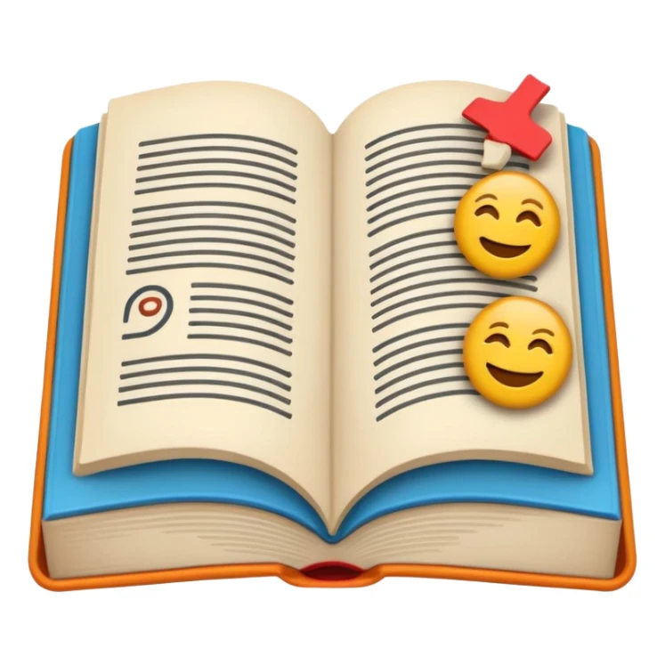 A minimalist emoji-style icon representing wordplay — symbolizing creativity with language. It features an open book or speech bubble merging with playful letters or word fragments, forming a clever visual pun. sticker