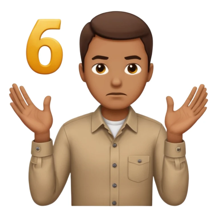 man frowning holding up numbers 6 and 7 sticker