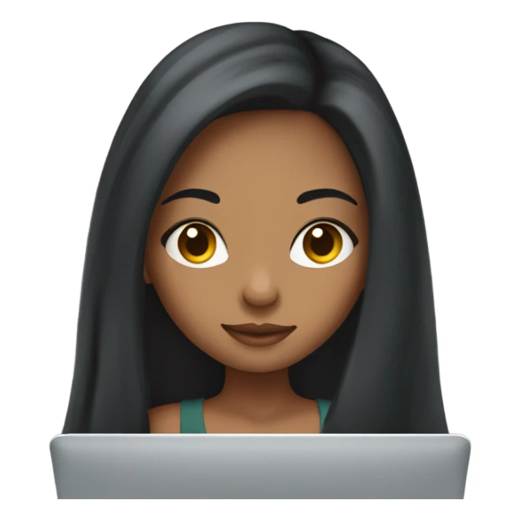 Pretty mixed girl with long dark hair using a laptop sticker
