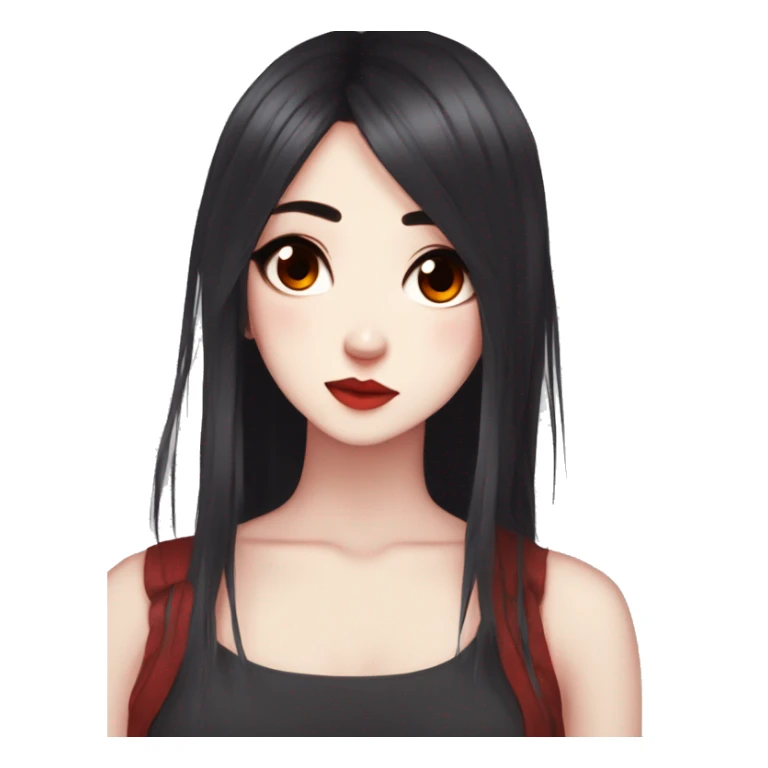 Gorgeous anime style lady with blushing face aesthetic and pretty edgy black and red long phair sticker