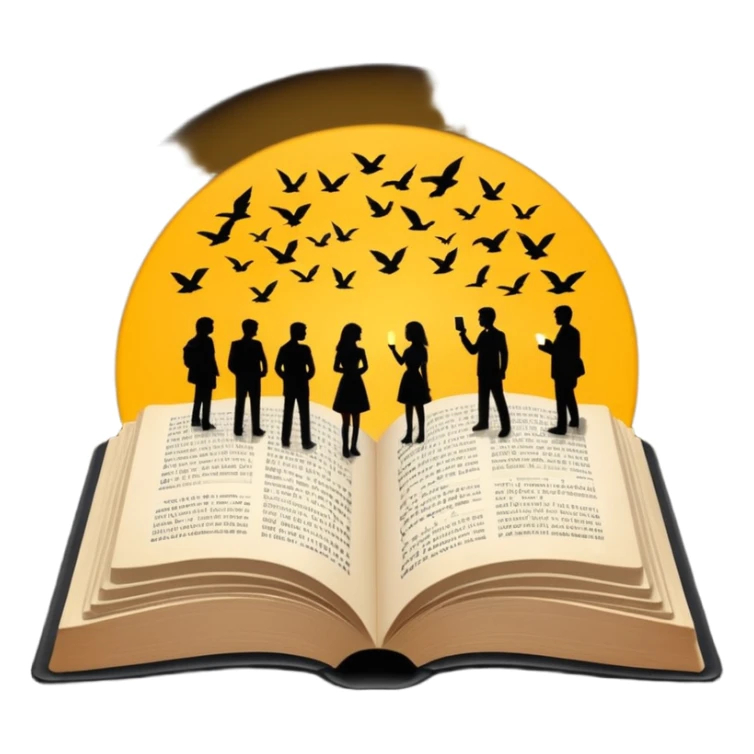open book with people silhouettes above it sticker