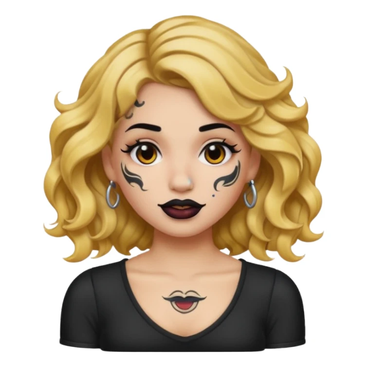 I want to create a female emoji with wavy hair and arm tattoo with her nose pierced and black lip stick sticker