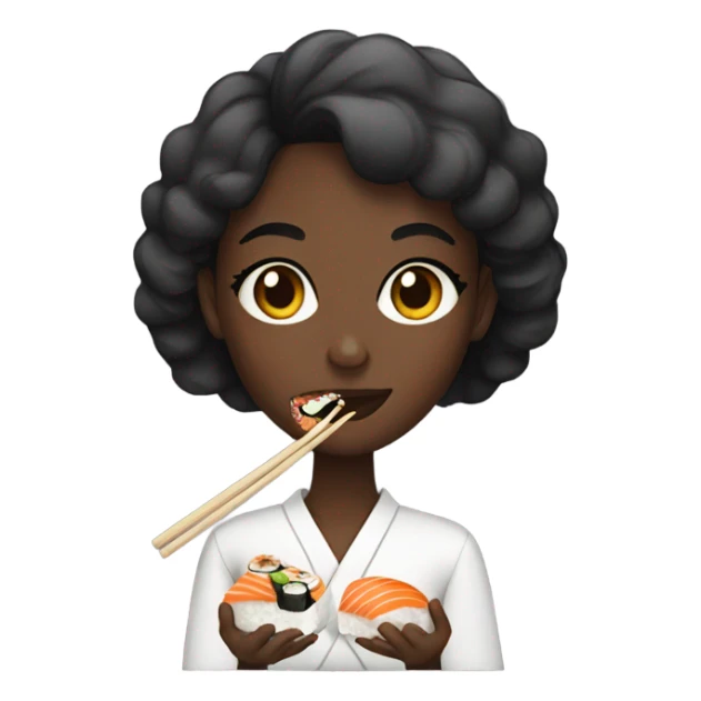 A dark girl eating sushi  sticker