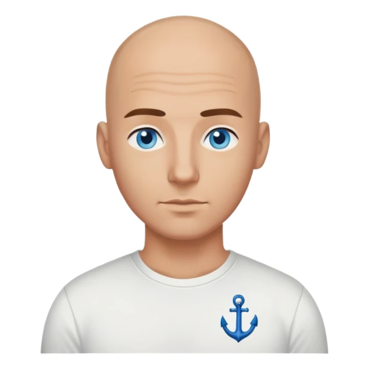 Sexy bald husband with blue eyes wearing a shirt with tiny anchors on it sticker