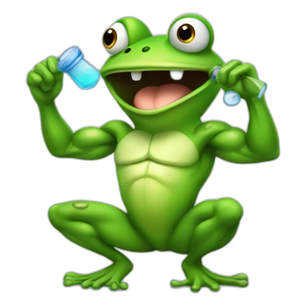 Very Muscular fitness frog doing chemistry sticker