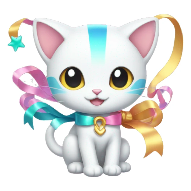 Shiny colorful Mew with ribbons sticker