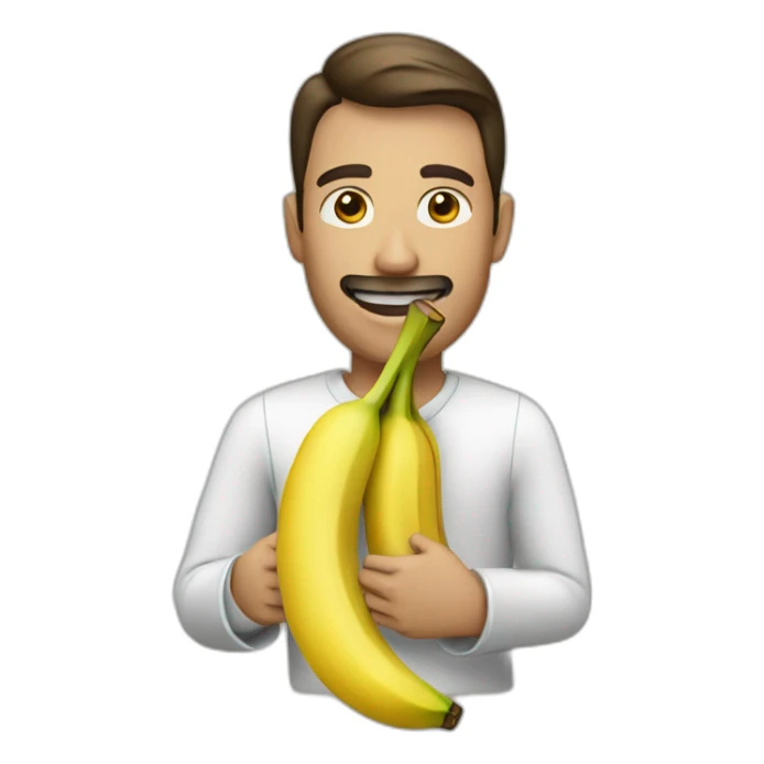 man holding a banana sticker
