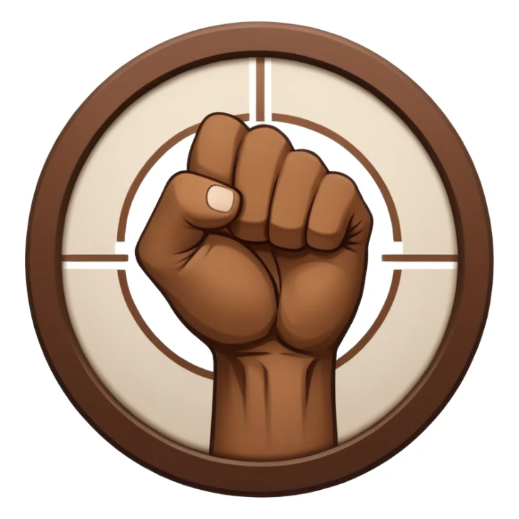 Round emblem symbolizing combat sports, featuring a clenched fist facing forward at the center. The fist is bold and strong, representing power and skill in martial arts. Surrounding the fist are dynamic lines, giving the emblem a sense of motion and energy. sticker