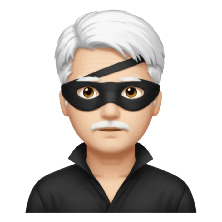 A guy with standing white hair and a black blindfold sticker