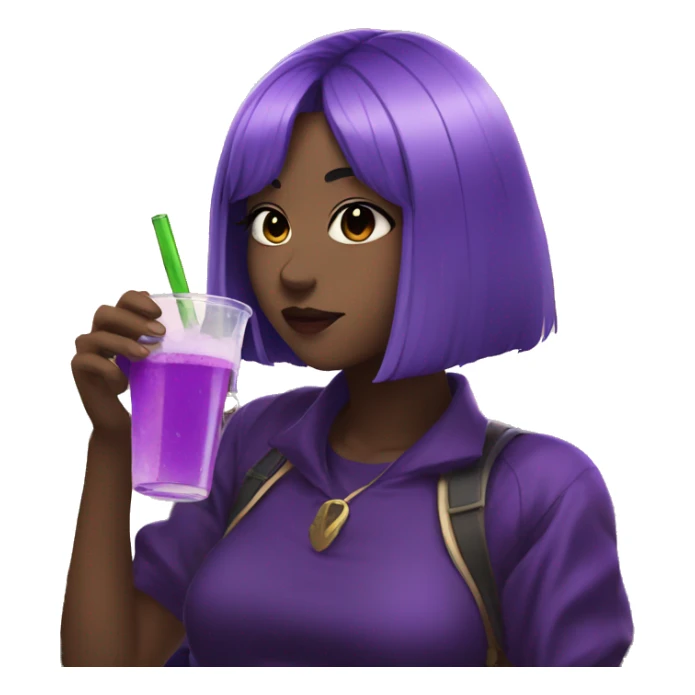 An anime girl with purple vibe sipping a drink sticker