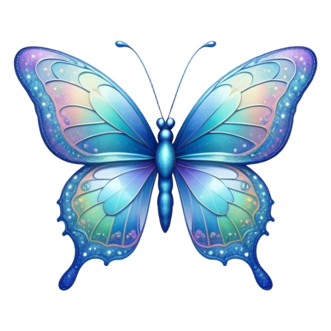 Pastel sparkly blue glittery iridescent rainbow transparent butterfly with detailed intricate patterns sticker
