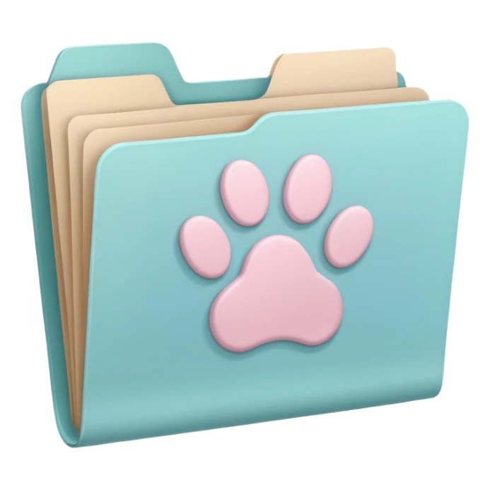 a pastel folder of documents with a pawprint on it sticker