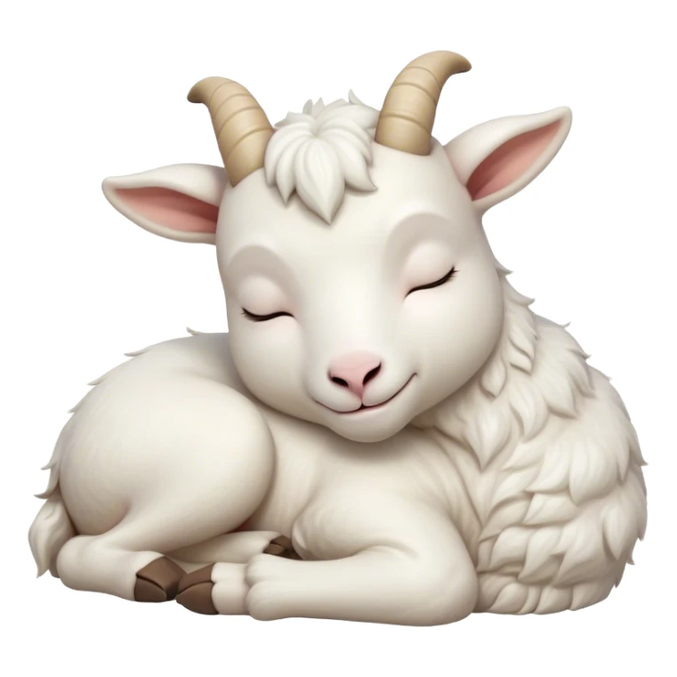 Meme-Worthy Cute Sleeping White Goat Portrait Emoji, Head resting peacefully with a contented smile, showcasing a delightfully sturdy build and a luxuriously soft white fur, eyes shut in a serene, restful nap, Simplified yet hilariously adorable features, highly detailed, glowing with a soft, drowsy light, high shine, relaxed and utterly lovable, stylized with an air of playful laziness, bright and heartwarming, soft glowing outline, capturing the essence of a comically sleepy goat, so meme-worthy it feels like it could instantly become the next viral sensation of adorable slumber! sticker