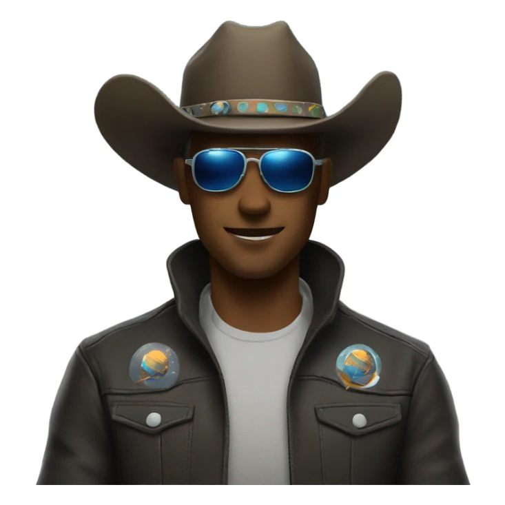 A cowboy wearing horn-rimmed shades in space sticker