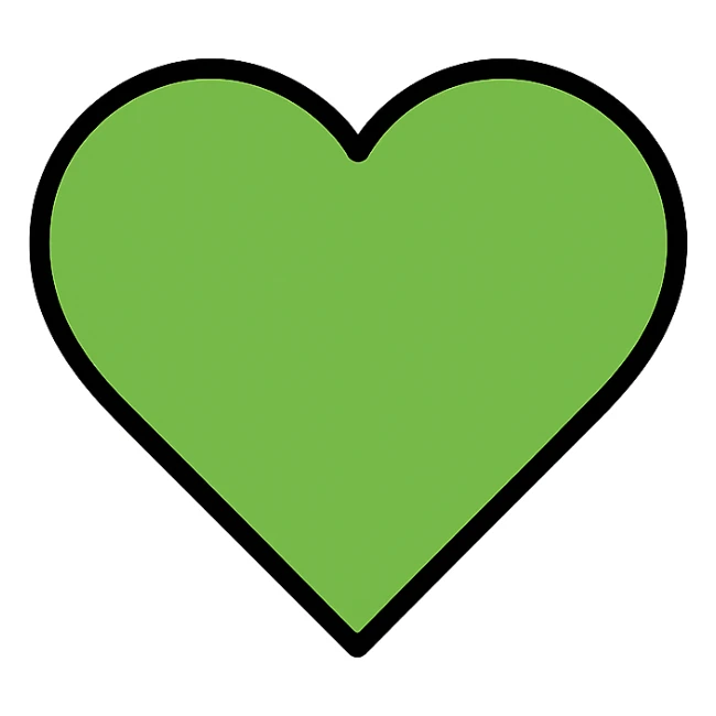 Heart icon in a brighter, more vibrant green color, minimal style with soft edges, no background. sticker