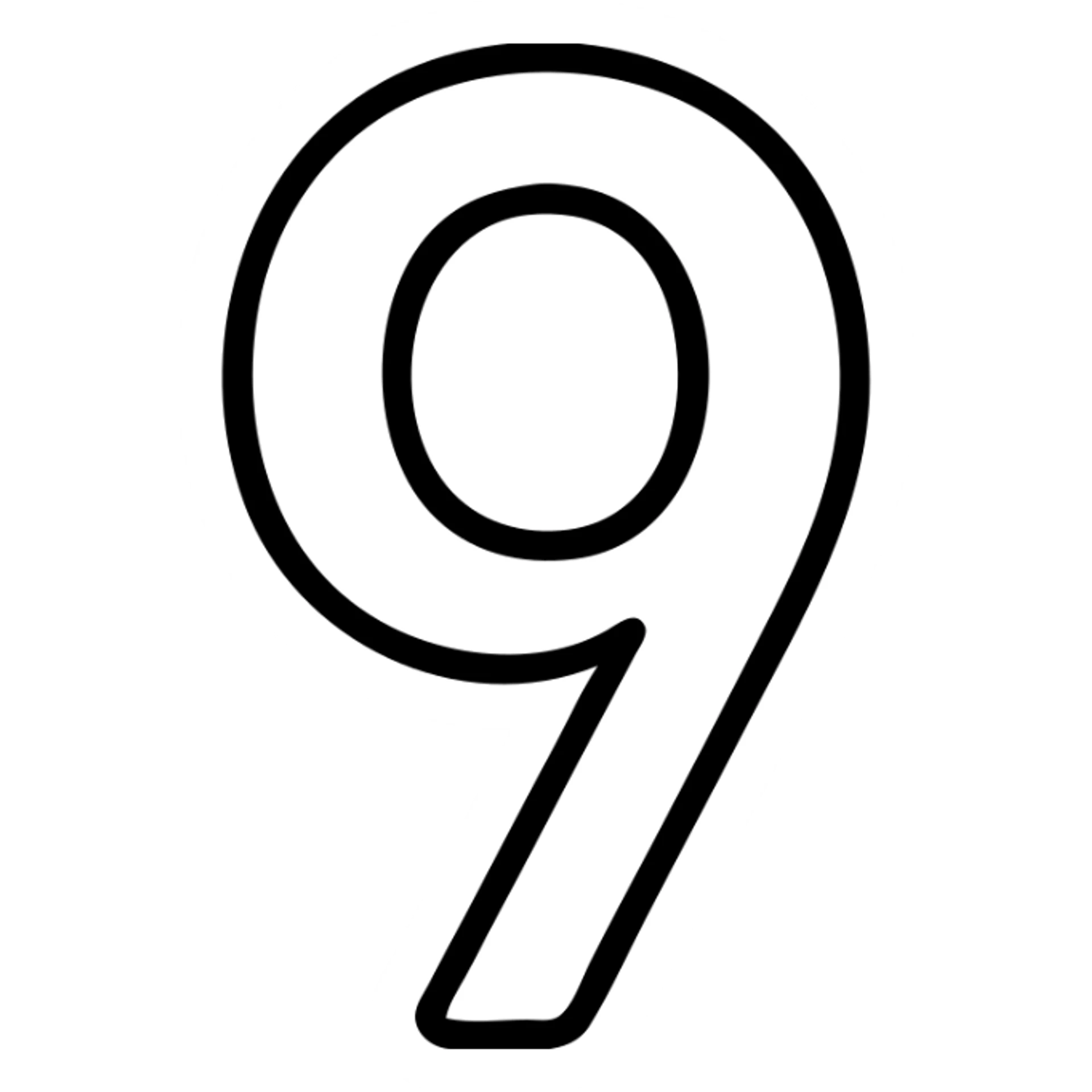 the number 9 as a minimal outlined icon, no fill sticker